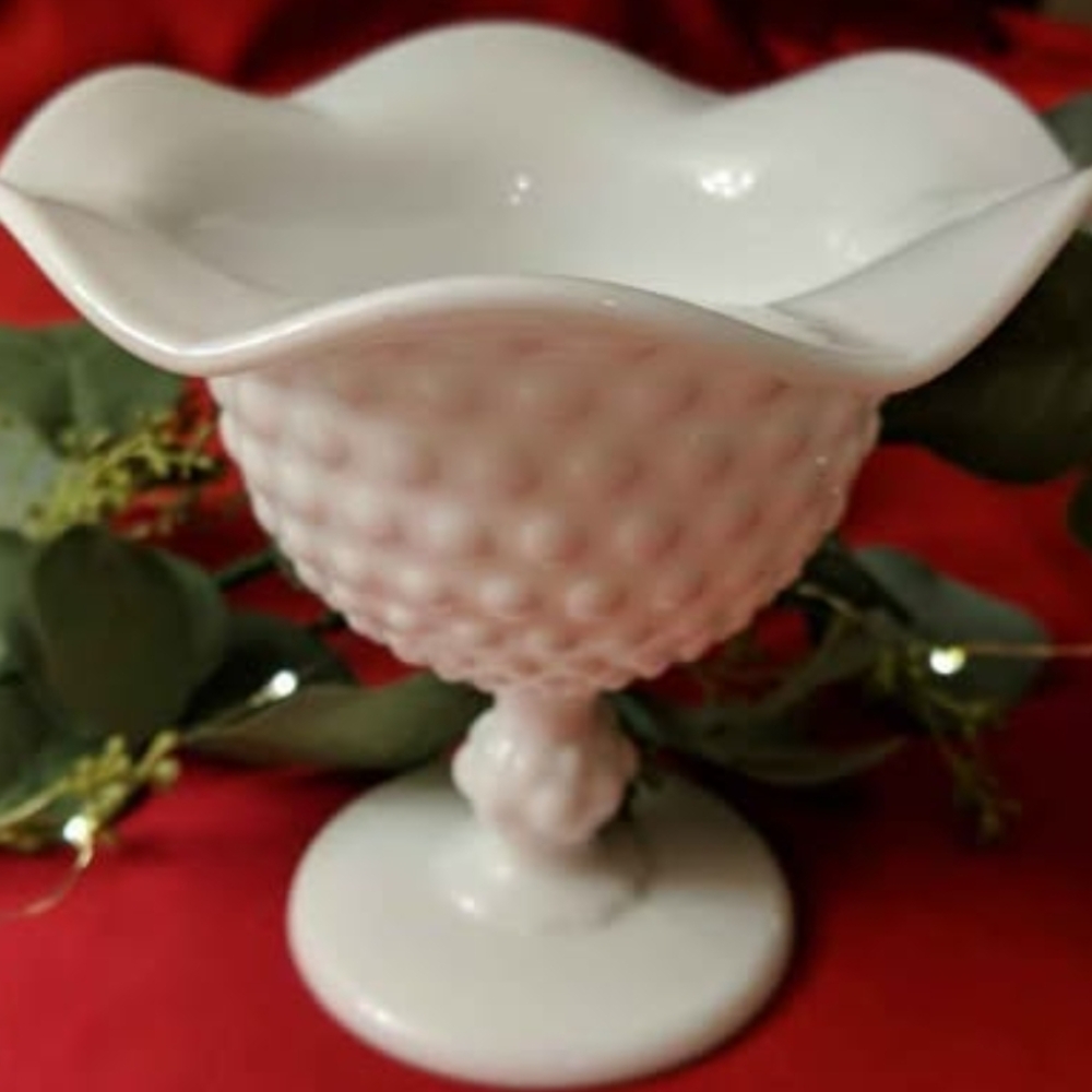 Elegant White Hobnail Glass Compote